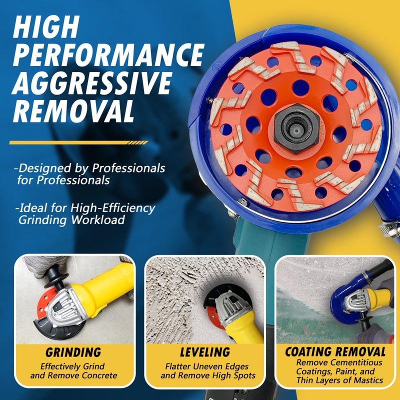 EDiamondTools 5" High Performance Diamond Grinding Wheels for Aggressive Concrete, Paint, Epoxy, Mastic, Coating Removal, #18/20 Grit, S Segments, 7/8"-5/8" Arbor - Image 3